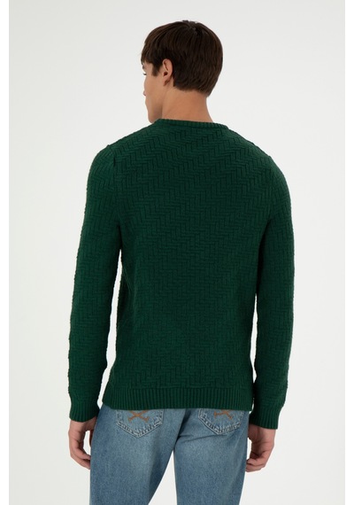 U.S. Polo Assn. Erkek Slim Fit Bisiklet Yaka Koyu Yeşil Kazak 50297050-VR079