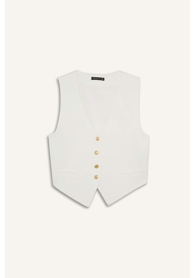 Defacto Crop V Yaka Keten Karışımlı Blazer Yelek C7798ax25smer105 Ekru