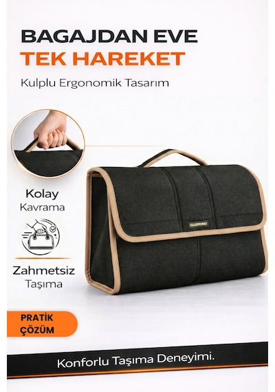 Oto Bagaj Organizer Bagaj Çantası L Boy Kaymaz Cırt Bantlı Velur Kompakt Düzenleyici - Vlx6