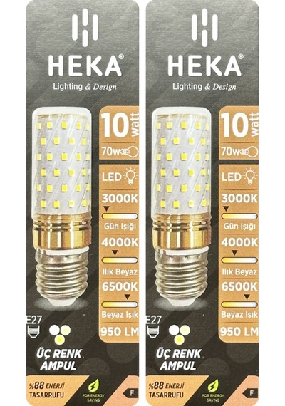 2 Adet Heka 10w 70w Sarı-günışığı-beyaz E27 Duylu Üç Renkli Led Mısır Ampul