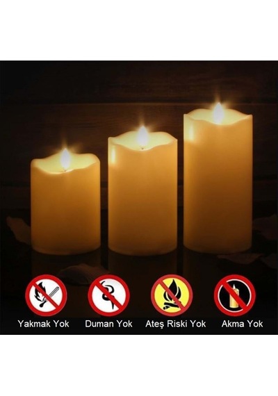 Plentiful Alevsiz Titreyen Led Mum Büyük Boy 3lü Set Kumandalı Beyaz