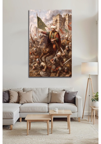 Fatih Sultan Mehmed İstanbul Fethi Savaşı Temalı Tarihi Dekoratif Cam Tablo Şehir Temalı Dekoratif Duvar Tablosu, Salon Ve Ofis Dekoru,