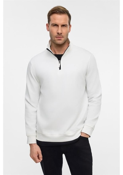 Süvari Beyaz Regular Düz Yarım Balıkçı Yaka Sweatshirt Beyaz