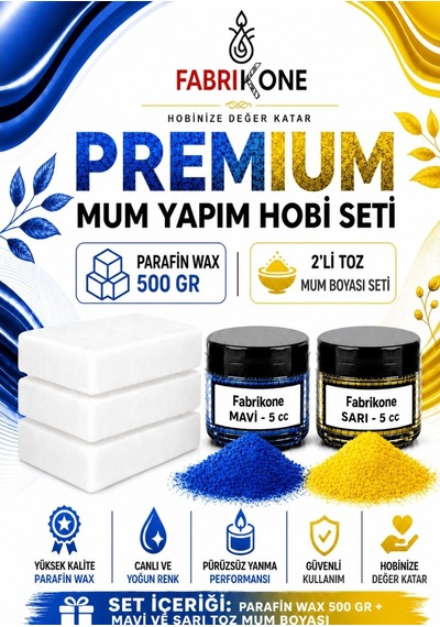 Premium Mum Yapım Hobi Seti - Parafin Wax 500 Gr - 2'li Toz Mum Boyası Seti - Mavi, Sarı Bkfabpw5002msr Karışık
