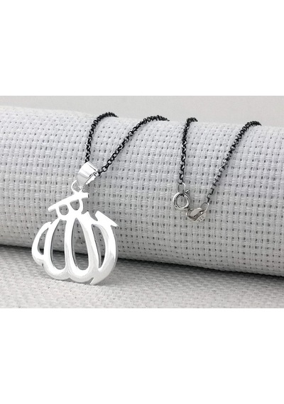 Allah Yazılı Büyük Boy Parlak 925 Ayar Gümüş Kadın Kolye