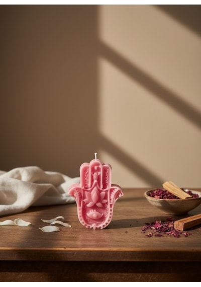 Hamsa Eli Dekoratif Mum Pembe