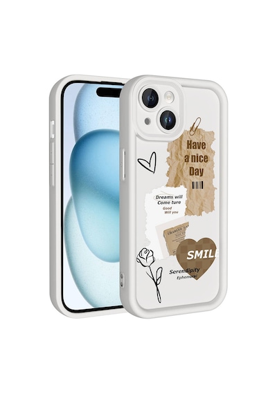 Goocamp Apple iPhone Uyumlu 15 Kılıf Kamera Korumalı Baskılı Arka Yüzey Klas Kapak - Açık Kahve Açık Kahve
