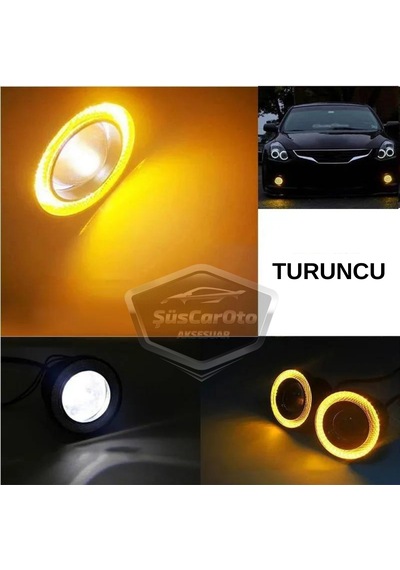 Ford Focus 3 2011-2014 Uyumlu Mercekli Angel Sis Farı Metal Su Geçirmez 76 Mm Turuncu Halkalı Gündüz Farı Angel 2 Adet
