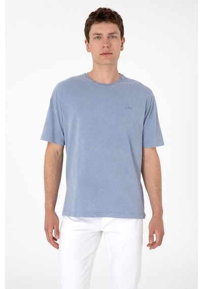 U.S. Polo Assn. Erkek Comfort Fit Bisiklet Yaka Mavi Yıkamalı Tişört 50306878-VR036