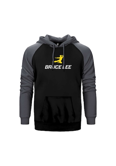Bruce Lee Yellow Man Gri Renk Reglan Kol Kapşonlu Sweatshirt Gri