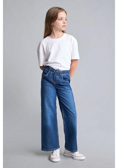 Defacto Beli Lastikli Wide Leg Kız Çocuk Jean Pantolon H6242a826aunm28 Mavi-nm28