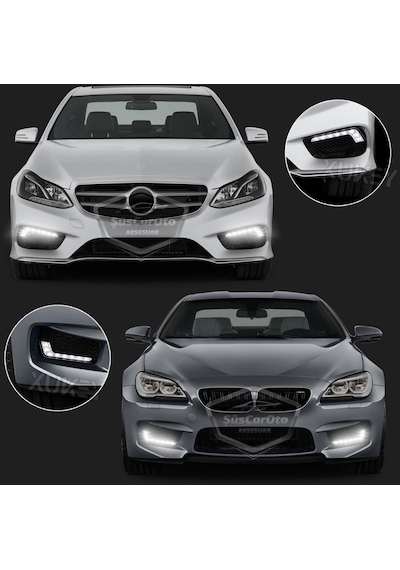 Üniversal 6 Led Mercedes Tip Gündüz Ledi Araba Gündüz Farı Araç Oto Drl Led Lamba Güçlü Işık 12v Su Geçirmez Beyaz 2 Adet 00 Şüscaroto Aksesuar