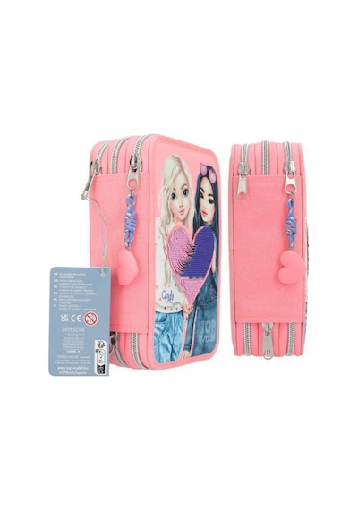 Topmodel Triple Pencil Case With Reversible Sequins Pembe