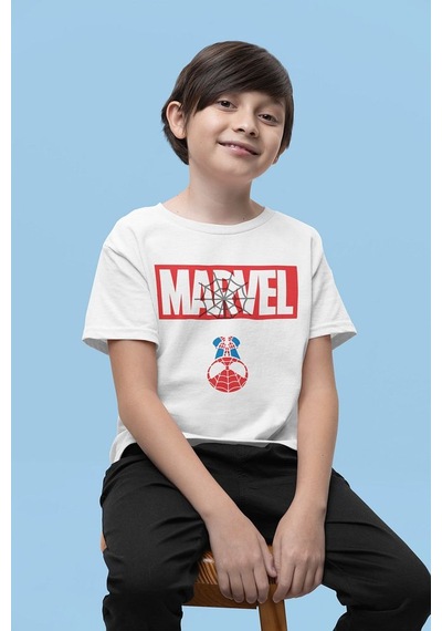 Sevbano Unisex Spider-man Baskılı Marvel Örümcek Adam Çizgi Film Çocuk Ti Beyaz