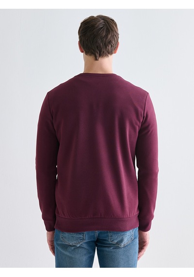 Lcwaıkıkı Classic Bordo Bisiklet Yaka Baskılı Erkek Kalın Sweatshirt