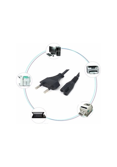 C7 2 Pin Teyp Yazıcı Power Fişi Güç Kablosu 1.5m