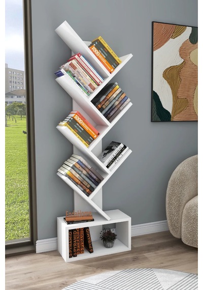 Reyo Home Enda Erine 8 Raflı Zikzak Kitaplık Beyaz