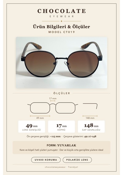 Unisex Polarize Yuvarlak Güneş Gözlüğü Kahverengi Uv400 Korumalı 15473069