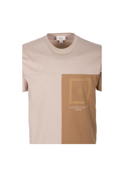 Erkek Tişört Bisiklet Yaka Bej Slim Fit %100 Pamuk T-shirt Ncs Jeans 1301 Bej