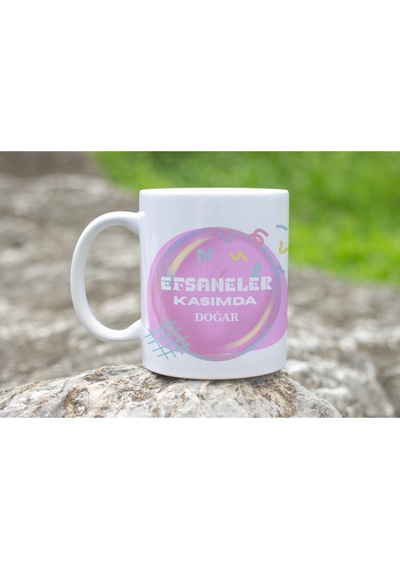 Efsaneler Kasımda Doğar Yazılı Doğum Günü Kupa Bardak Renkli Ve Enerjik Pembe Tasarım Hediye Beyaz