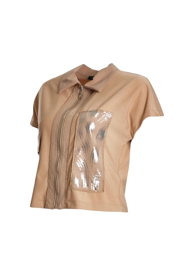 Ysatis Minimalist Günlük Crop Yelek - Kısa Kol Fermuarlı Bej