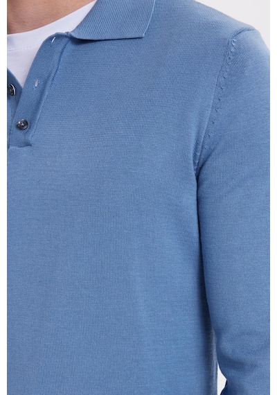 Tudors Erkek Standart Fit Normal Kesim Pamuklu Polo Yaka İndigo Kazak-41881 Indigo