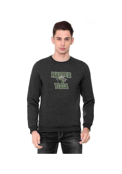 Master Yoda Baskılı Füme Antrasit Erkek Örme Sweatshirt