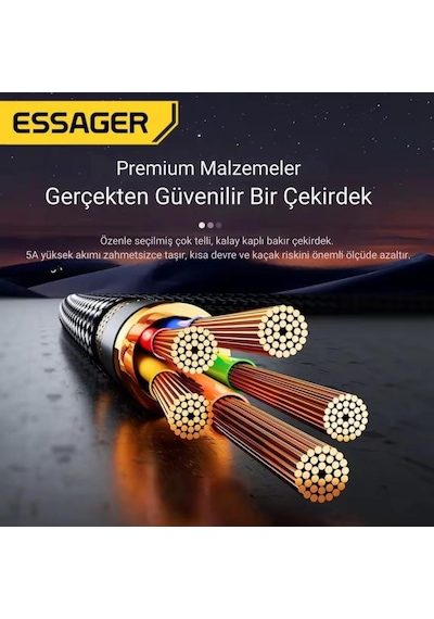 Essager E-marker Çipli Led Işıklı 1 Metre 100w Usb-c To Usb-c Şarj Kablosu Pd100w Type C Şarj Kablosu Desen - Ben10
