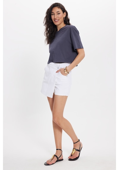 Tudors Kadın Slim Fit Dar Kesim Pamuk Kısa Kollu Bisiklet Yaka Gri Crop Tişört-50469 L