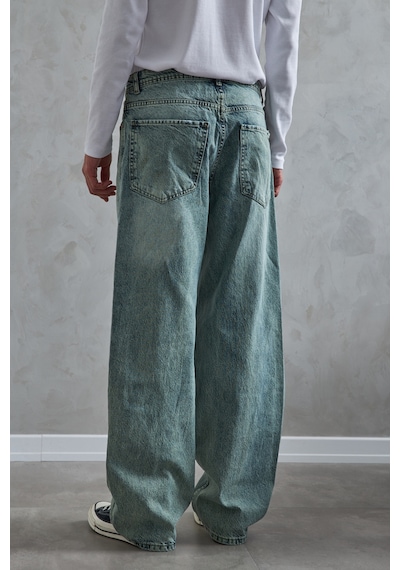 Erkek Ekstra Baggy Jean Pantolon Yeşil