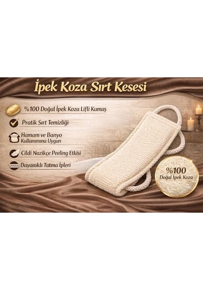İpek Koza Sırt Kesesi, Doğal İpek Lifli Özel Dokuma, Çift Tutma İpli Ergonomik Tasarım, Hamam Ve Banyo Kullanım