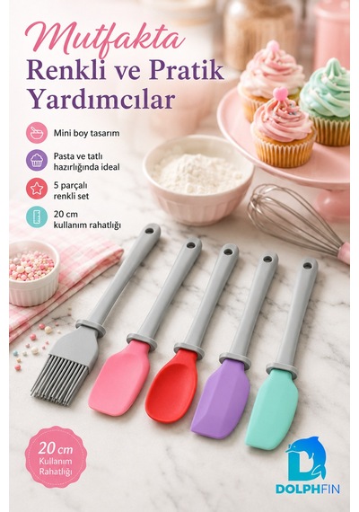 5 Li Mini Şef Seti 20 Cm Silikon Spatula Fırça Mutfak Yardımcı Pasta Hamur Seti Çok Renkli