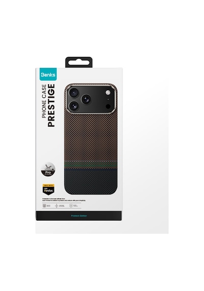 Apple Uyumlu iPhone 17 Pro Max Kılıf M-safe Şarjlı Karbon Fiber Benks Prestige Armorpro Kevlar Kapak Gold