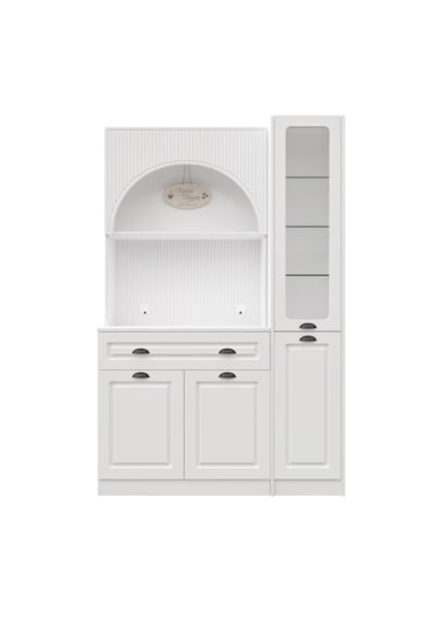 Guneystore Armoni Black Midi Kahve Köşesi Sağ Vitrinli Komple Mdf Beyaz