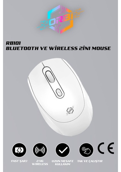 Profosyonel Bluetooth Şarj Edilebilir Kablosuz Ve Çift Mod Sessiz Mouse 800 - 1200 - 1400 Dpı Rb101