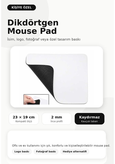 Kişiye/firmalara Özel Tasarlanabilir Dikdörtgen Mouse Pad 23 19 Cm