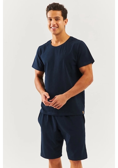 Erkek Oversize Rahat %100 Pamuklu Penye Bisiklet Yaka Kısa Kol Basic T-shirt Classic Collection Lacivert