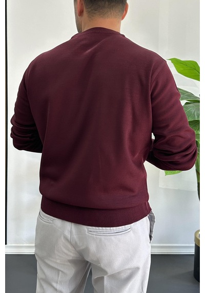 Edwox Erkek Bisiklet Yaka Normal Kalıp Kazak Bordo Edw410 Bordo