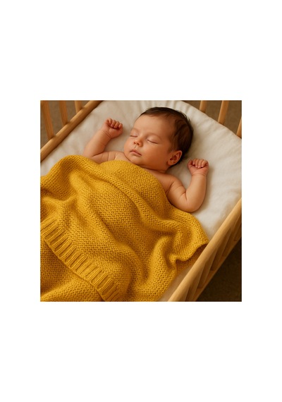 Kız Ve Erkek Bebek Için Triko Örgü Bebek Battaniyesi 85cm X85cm %100 Pamuk Kotonel Hardal Turuncu Turuncu