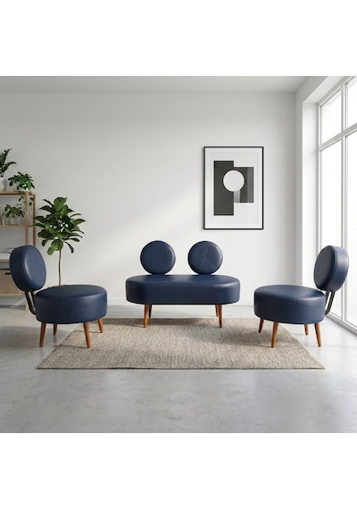 Dünya 2+1+1 Deri Kumaş Ofis & Büro İş Yeri Bekleme Koltuğu Takımı Ahşap Ayak - Lacivert Dünya 2+1+1 Deri Kumaş Ofis & Büro İş Yeri Bekleme Koltuğu Takımı Ahşap Ayak - Lacivert