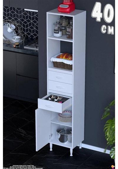 Miray 40 Cm Mutfak Standı Mutfak Rafı Çok Amaçlı Dolap Beyaz Kiler Erzak Dolabı 40x194x32 Cm