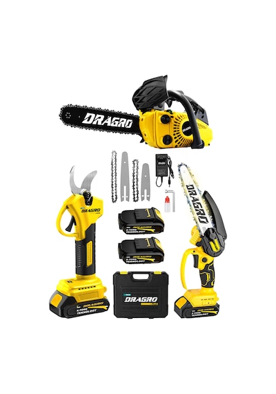 Dragro Drg-25 3'lü Set 25cc Benzinli Odun Ağaç Kesme Motoru 21v Akülü Dal Budama Makası Ve Testere S