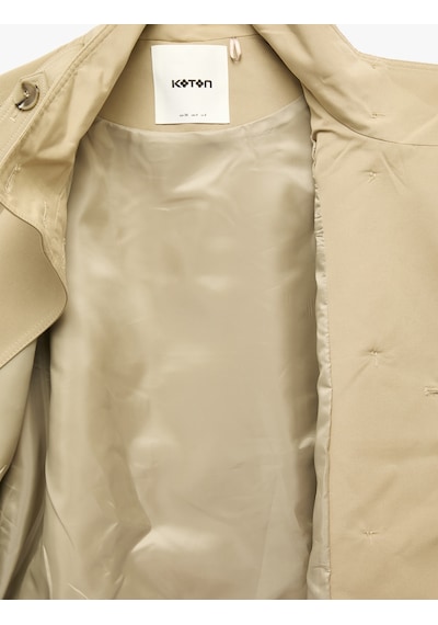 Koton Gabardin Kemerli Cepli Dik Yaka Reglan Kollu Kruvaze Trençkot Bej 7wak00234ew Ekru