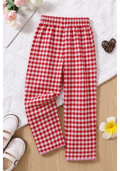 Fesshera Kids Kız Çocuk Alt %100 Pamuk Gofre Kumaş Cepsiz Beli Lastikli Kırmızı