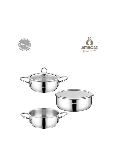 Amboss Madrid 5 Parça Paslanmaz Çelik Pişir & Sakla Set Gri