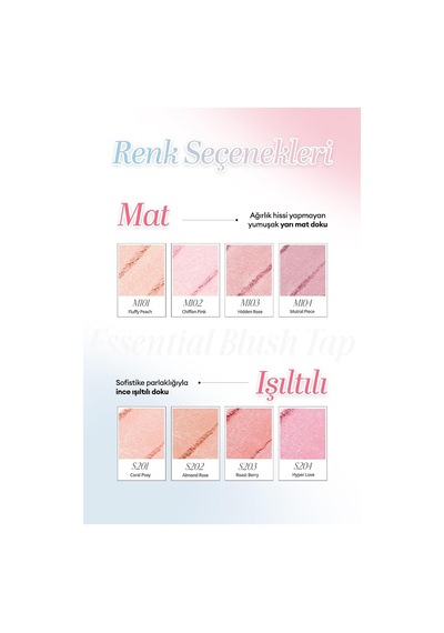 Katmanlanabilir Yumuşak Dokulu Işıltılı Bitiş Sunan Allık Essential Blush Tap S201 Coral Posy Çok Renkli