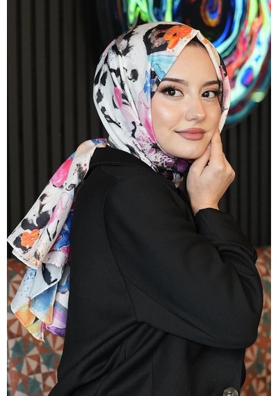 Çiçek Desen Renkli Soft Pamuk Şal Çok Renkli 53