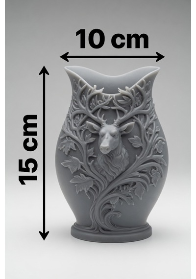 3d Baskılı Geyik Desenli Dekoratif Vazo 15 Cm Gri