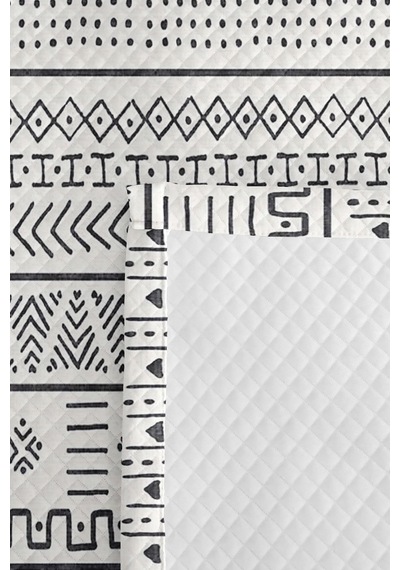 Siyah Beyaz Etnik Genç Odası Tek Kişilik Pike Takımı-bohem Geometrik 160x220cm Kapitone Yatak Örtüsü Mahmur Ot Geçişi