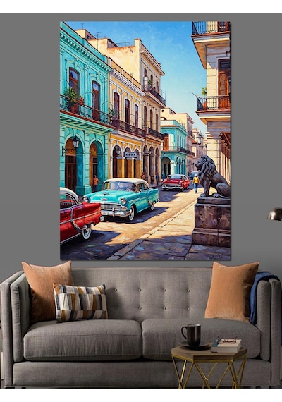 Ahşap Tablo Küba Sokakları Vintage Araba